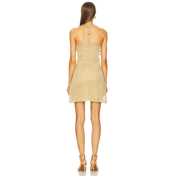 Cult Gaia Alonza Knit Dress Gold metallic crochet Mini Resort XS $598msrp - Picture 4 of 15